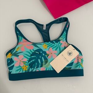 Floral Racerback Bikini Top - Teal and Pink